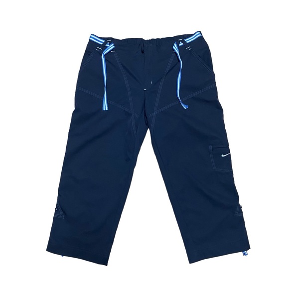 Nike Silver Tag Drawstring Navy Capri Roll Up Pants Women’s Size M - Picture 1 of 6